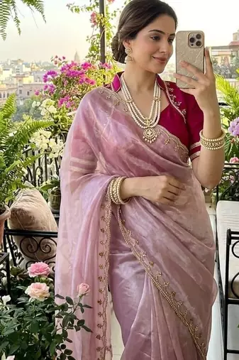 Pink Color hand work Silk Blend Saree