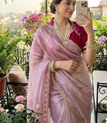 Pink Color hand work Silk Blend Saree