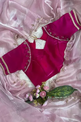 Pink Color hand work Silk Blend Saree
