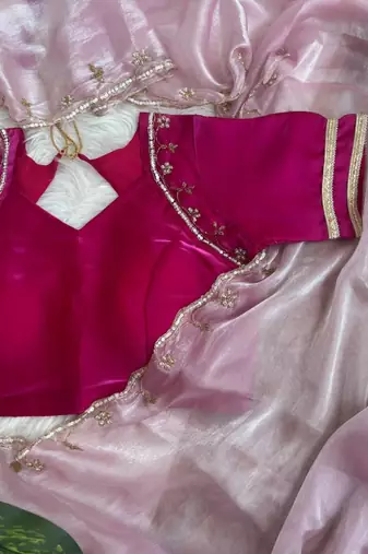 Pink Color hand work Silk Blend Saree