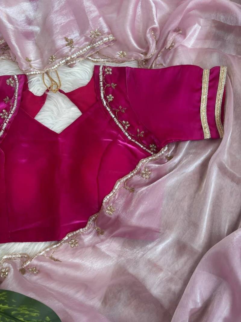 Pink Color hand work Silk Blend Saree
