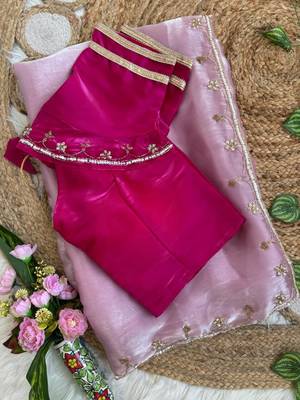 Pink Color hand work Silk Blend Saree 4