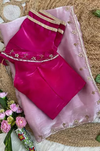 Pink Color hand work Silk Blend Saree