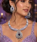 sapphire blue cz bridal choker necklace and chandelier earrings set
