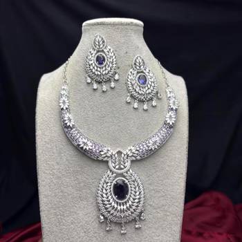 sapphire blue cz bridal choker necklace and chandelier earrings set 2