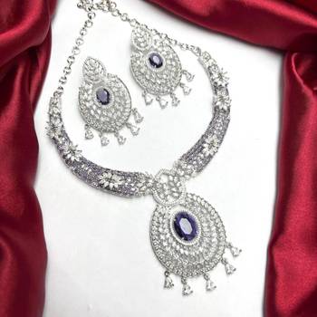 sapphire blue cz bridal choker necklace and chandelier earrings set 3