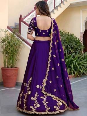 Fantastic Purple Thread Work Silk Reception Wear Lehenga Choli 6