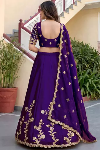 Fantastic Purple Thread Work Silk Reception Wear Lehenga Choli
