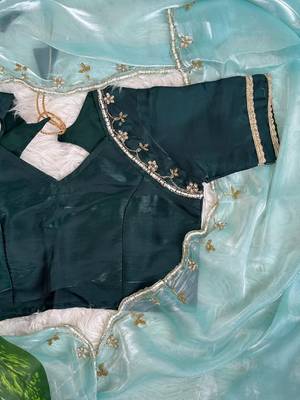 Sky Blue Color hand work Silk Blend Saree 4