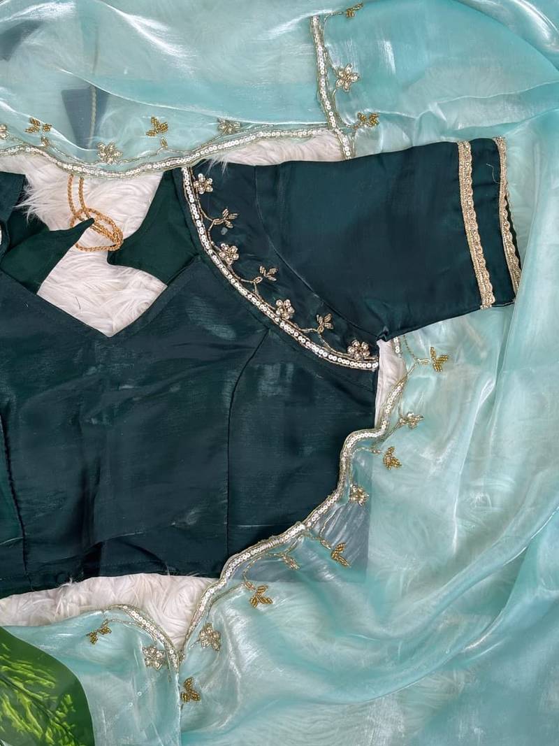 Sky Blue Color hand work Silk Blend Saree
