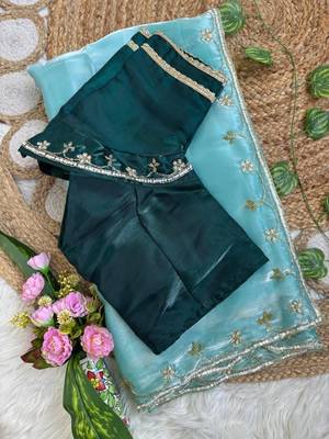 Sky Blue Color hand work Silk Blend Saree 5