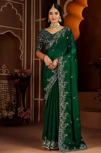 Green jimmy choo zari butti work embellished wedding wear saree