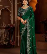 Green jimmy choo zari butti work embellished wedding wear saree