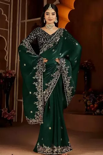 Green jimmy choo zari butti work embellished wedding wear saree