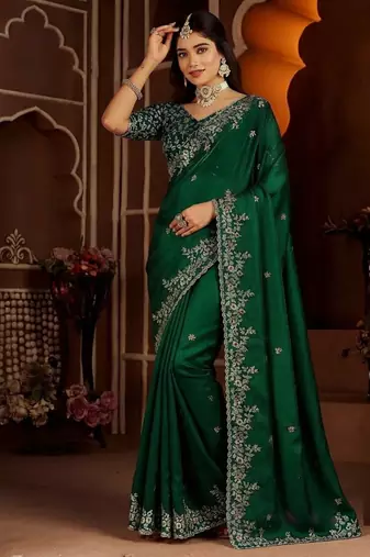 Green jimmy choo zari butti work embellished wedding wear saree