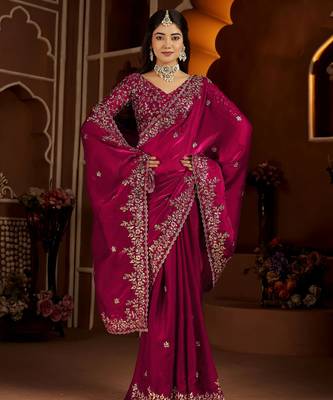 Pink jimmy choo zari butti work embellished wedding wear saree 2