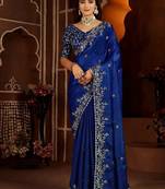 Royal blue jimmy choo zari butti work embellished wedding wear saree