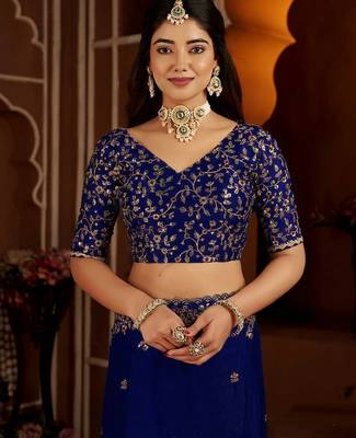 Royal blue jimmy choo zari butti work embellished wedding wear saree 2