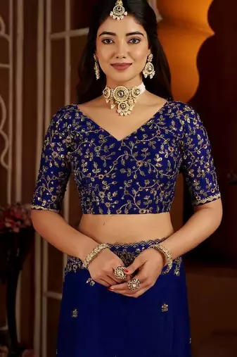 Royal blue jimmy choo zari butti work embellished wedding wear saree