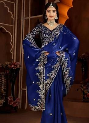 Royal blue jimmy choo zari butti work embellished wedding wear saree 3