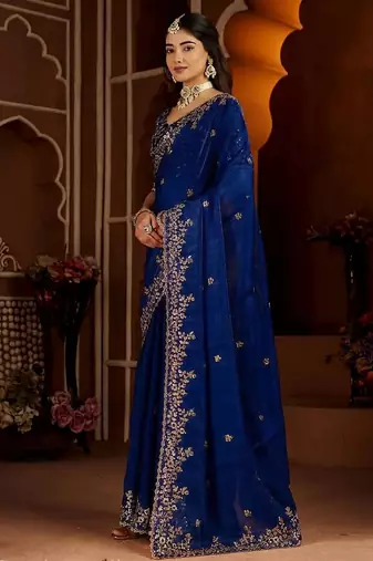 Royal blue jimmy choo zari butti work embellished wedding wear saree