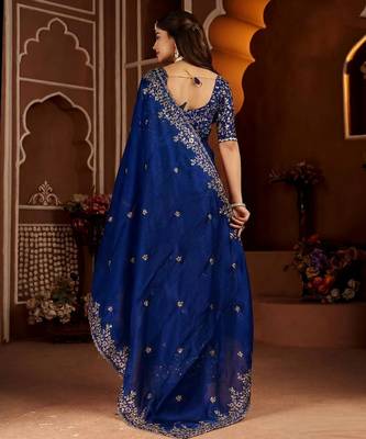 Royal blue jimmy choo zari butti work embellished wedding wear saree 5
