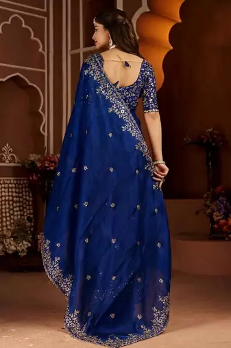 Royal blue jimmy choo zari butti work embellished wedding wear saree