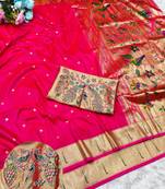 Rani zari woven paithani silk traditional saree with swarovski blouse piece