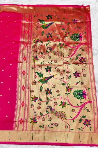 Rani zari woven paithani silk traditional saree with swarovski blouse piece