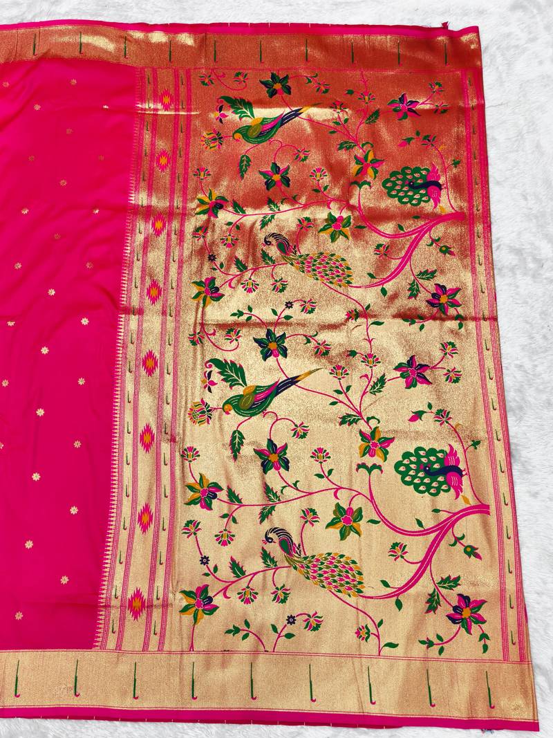 Rani zari woven paithani silk traditional saree with swarovski blouse piece