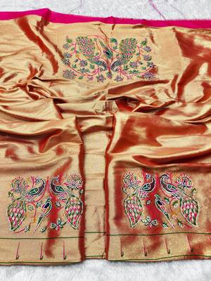 Rani zari woven paithani silk traditional saree with swarovski blouse piece 3