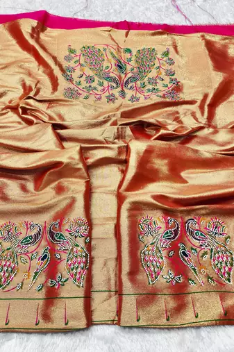 Rani zari woven paithani silk traditional saree with swarovski blouse piece