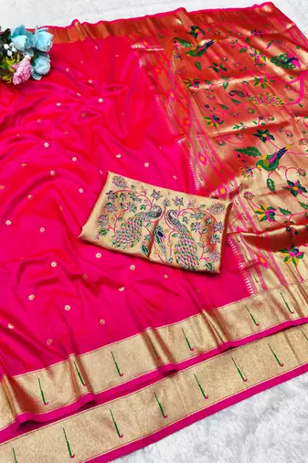 Rani zari woven paithani silk traditional saree with swarovski blouse piece