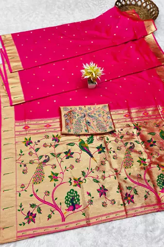 Rani zari woven paithani silk traditional saree with swarovski blouse piece