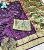 Wine zari woven paithani silk traditional saree with swarovski blouse piece