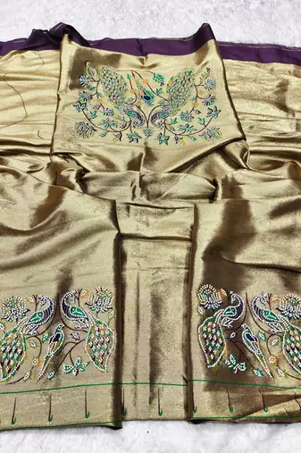 Wine zari woven paithani silk traditional saree with swarovski blouse piece
