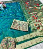 Rama zari woven paithani silk traditional saree with swarovski blouse piece