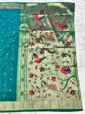 Rama zari woven paithani silk traditional saree with swarovski blouse piece 2