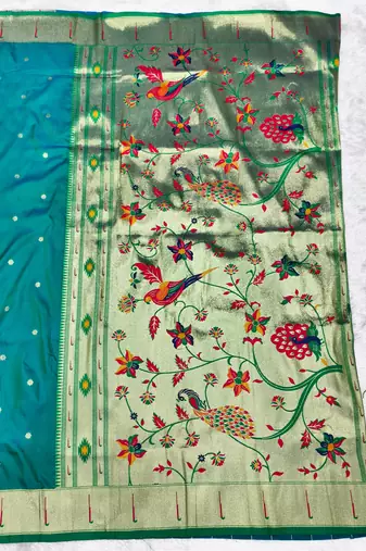 Rama zari woven paithani silk traditional saree with swarovski blouse piece