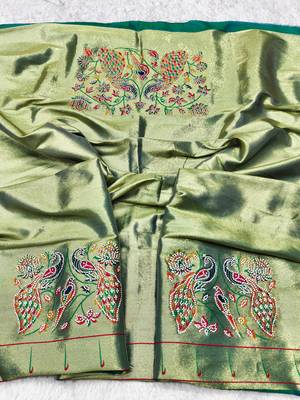 Rama zari woven paithani silk traditional saree with swarovski blouse piece 3