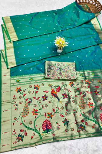 Rama zari woven paithani silk traditional saree with swarovski blouse piece
