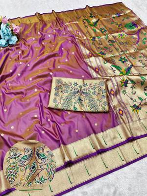 Gajri zari woven paithani silk traditional saree with swarovski blouse piece 1