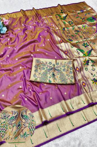 Gajri zari woven paithani silk traditional saree with swarovski blouse piece
