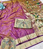 Gajri zari woven paithani silk traditional saree with swarovski blouse piece