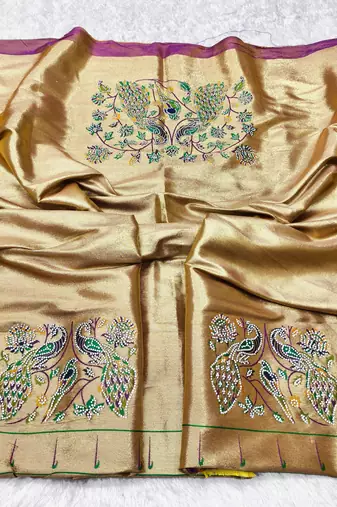 Gajri zari woven paithani silk traditional saree with swarovski blouse piece