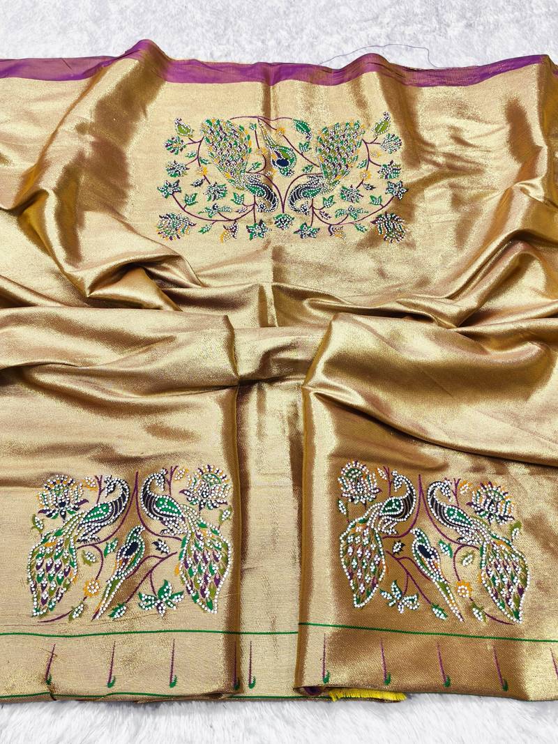 Gajri zari woven paithani silk traditional saree with swarovski blouse piece