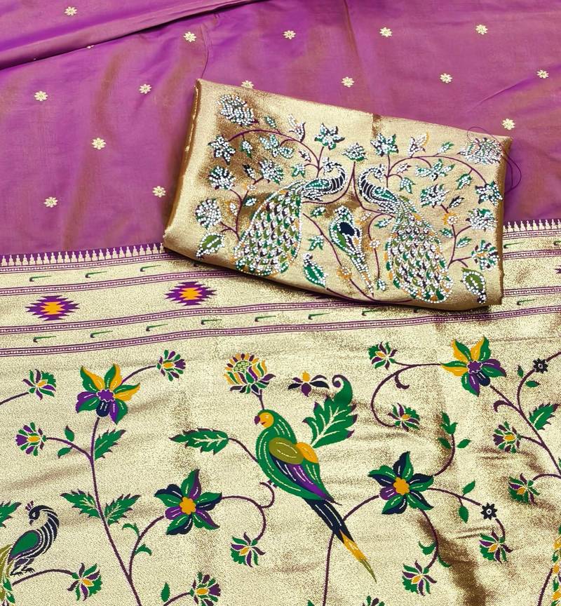 Gajri zari woven paithani silk traditional saree with swarovski blouse piece