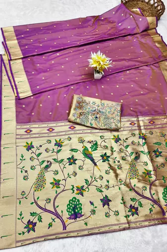 Gajri zari woven paithani silk traditional saree with swarovski blouse piece
