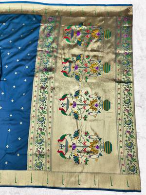 Firozi zari woven paithani silk traditional saree with swarovski blouse piece 2