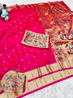Rani zari woven paithani silk traditional saree with swarovski blouse piece 1
